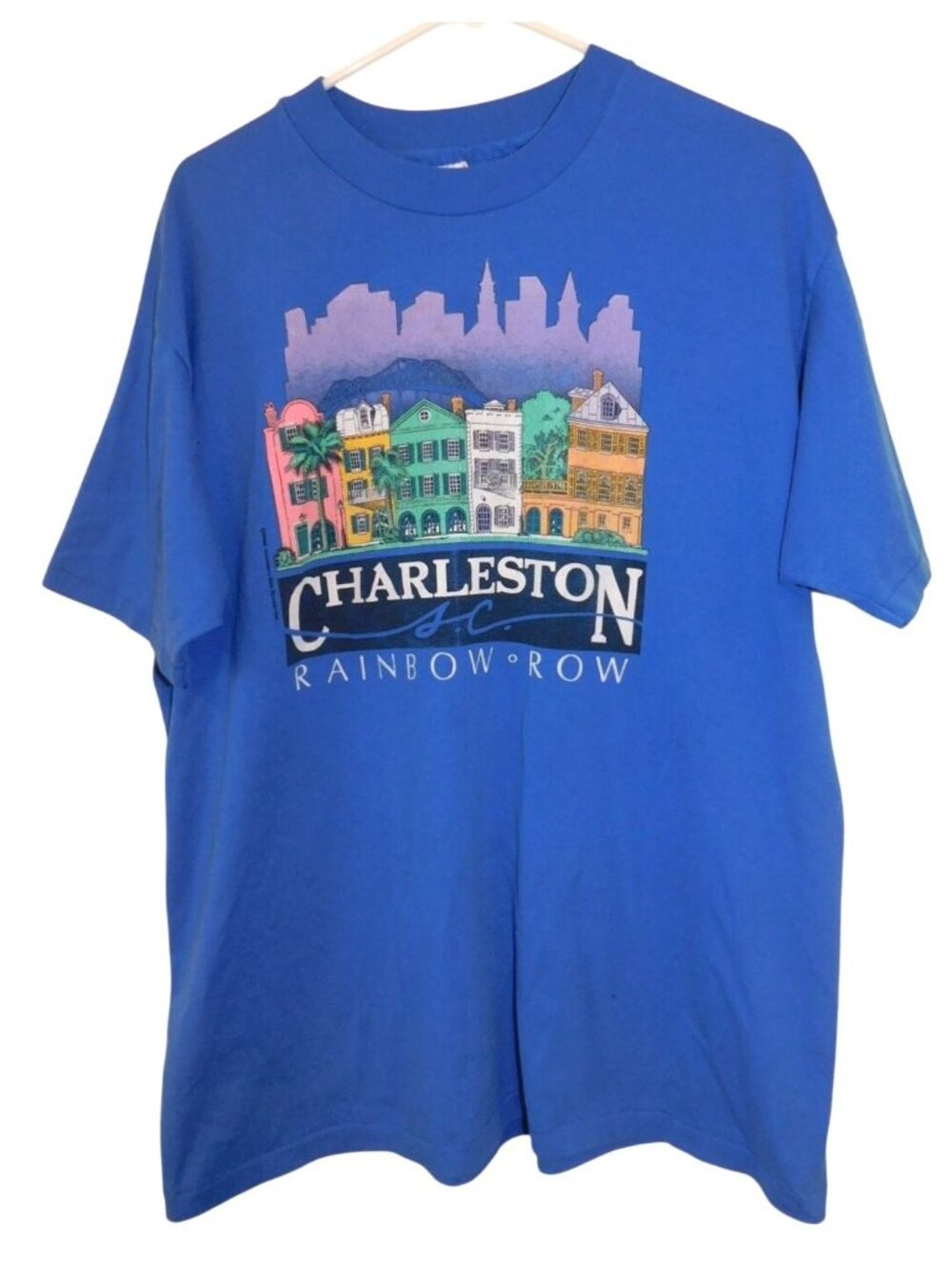 Vintage Charleston SC Rainbow Row T Shirt XL Hanes 50/50 USA Single Stitch Blue
